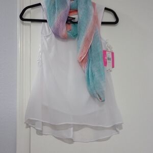 NWT by & by White Top with Pastel Multicolor Scarf